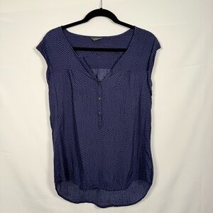 Denver Hayes Blue Relaxed Buttoned Blouse Polka Dot Top Shirt Sleeveless Medium‎